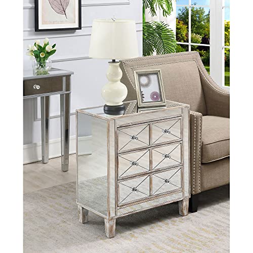 Convenience Concepts Gold Coast Bettyb Mirrored End Table, Mirror / Weathered White #TOP1
