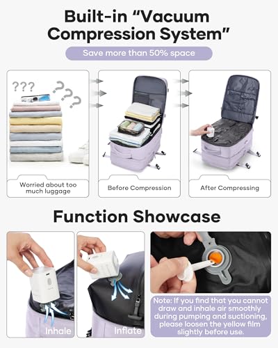 Image of winspansy Vacuum Backpack Travel with Pump Carry on Luggage Flight Approved Essentials Personal Item Travel Bag with Vacuum System Waterproof Compression Backpack for Women Men Mochila de Viaje Purple