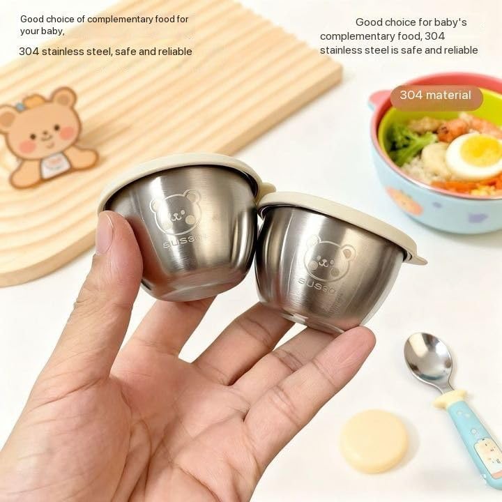 Image of Pack of 4 Stainless Steel Sauce Cups with Lids, 50ml Leak-Proof Mini Condiment Containers for Salad Dressing, Chutney, Pickle, Dips, Tiffin, Lunch Box, Travel, Reusable Silver