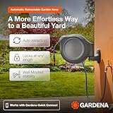 GARDENA Retractable Garden Hose Reel - 100 Feet - Auto Retract Hose Reel with 180° Swivel Wall Mount - Heavy Duty - Integrated Spray Nozzle - 08055