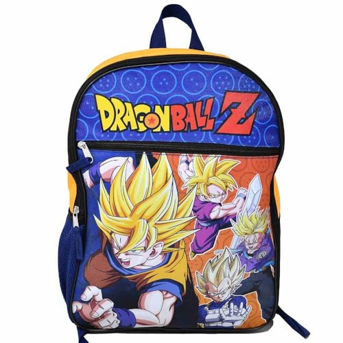 Bioworld Mochila infantil Dragon Ball Z 40,6 cm – Mochila escolar de desenho animado colorido com bolso frontal e malha lateral, mochila de viagem leve para meninos e meninas