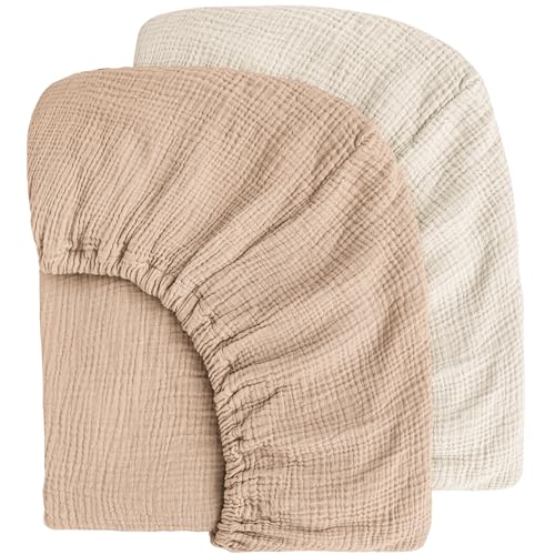 Image of MairMore Muslin Cotton Crib Sheets - Neutral Fitted Sheets for Standard Crib& Toddler Mattress Soft and Breathable Baby Sheets for Boys and Girls - 28"x52"