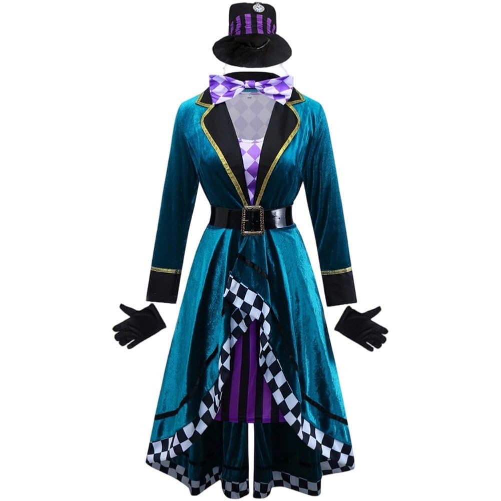 Ppmter Halloween Magician Costume for Women, Gothic Circus Ringmaster Costume Magician Dress Costume Set for Halloween Party Cosplay