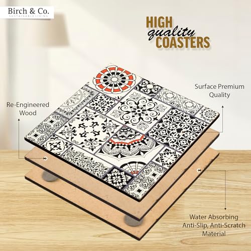 Image of Birch & Co. Cork Coasters - Set of 6 - Square - Black - Dining Table Decor Accessories - Coaster Set For Dining Table For Hot Pots - Coasters For Cups