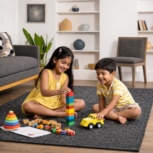 Image of Handmade Cotton Braided 2x8 feet Runner Rug - Washable, Low Pile Reversible Floor Mat for Bedroom, Kitchen, Entryway & Living Room - Eco-Friendly Woven Carpet - (Charcoal, Rect)