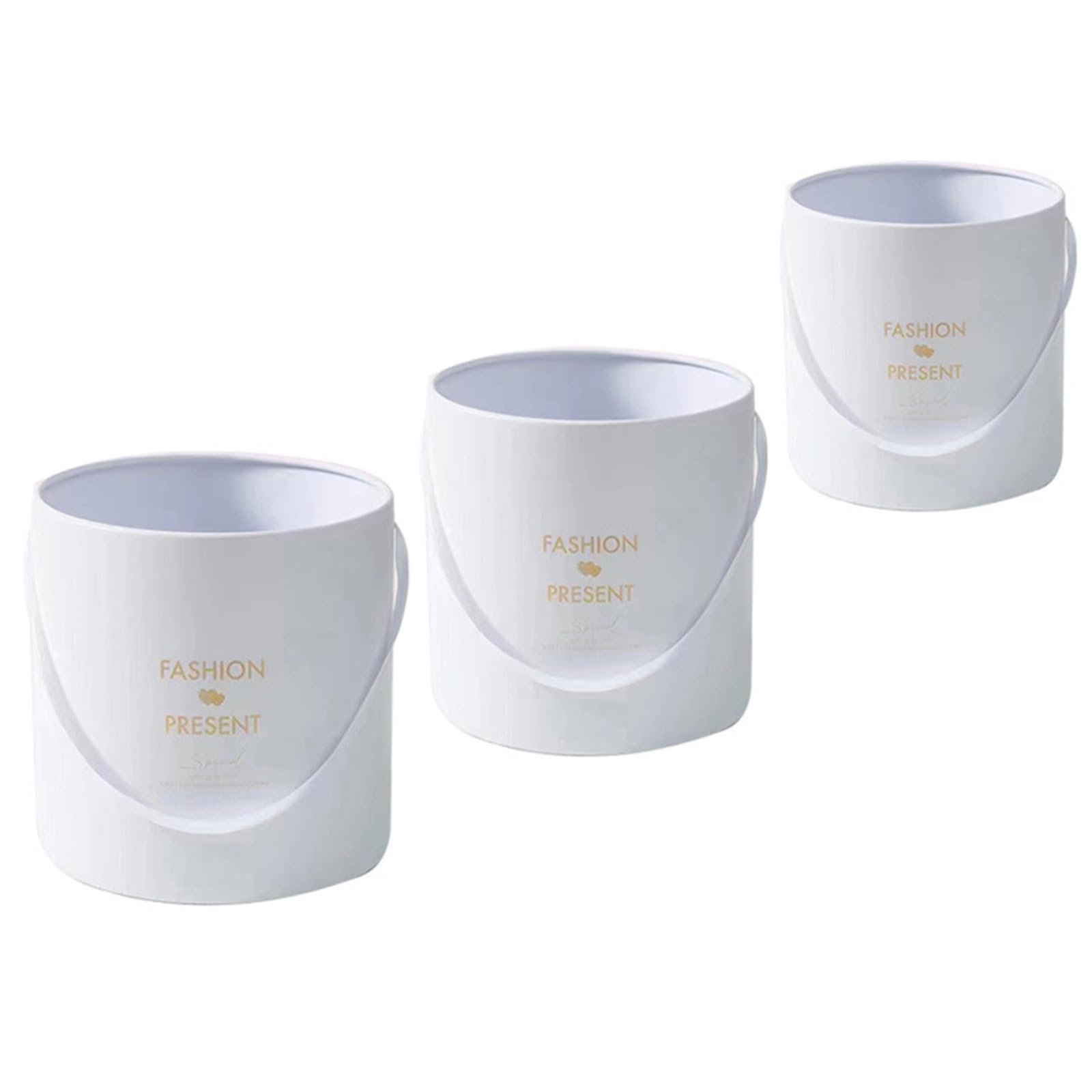 Of 3 Paperboard Bouquet Holders Round Flower Arrangement Buckets with Handles Floral Container Round Flower Bucket