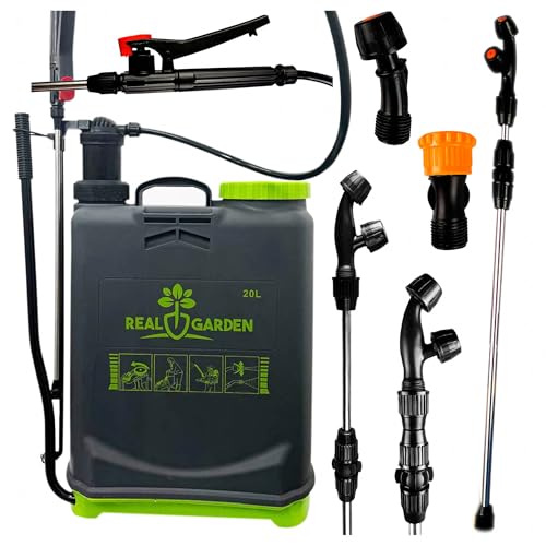 H&F Heimtextilien 20 Liter Rückenspritze – Drucksprüher für Garten mit Verstellbarer Düse, breiter Öffnung, leicht (2,5 kg), ergonomische Gurte, Sprühlanze & Schlauch