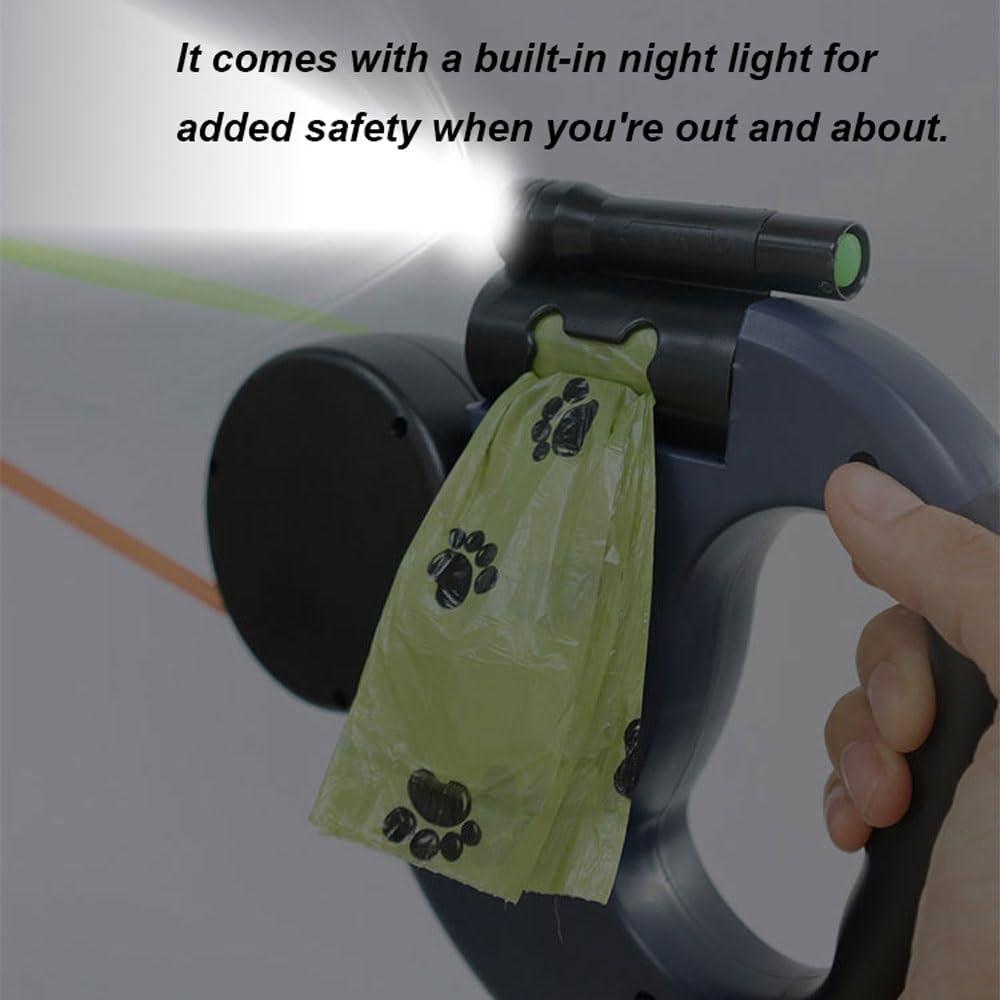 Guinzaglio Retrattile Anti-Masticazione per Cani Medi/Grandi fino a 50kg, con Girevole 360° Anti-Groviglio, Freno e Blocco a Una Mano, Sacchetti per Bisogni Integrati e Luci Notturne(Red)