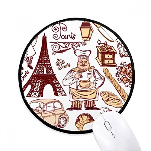 Essen Herd Frankreich Eiffelturm Runde Griffige Mousepads Schwarz Titched Kanten Spiel Büro-Geschenk