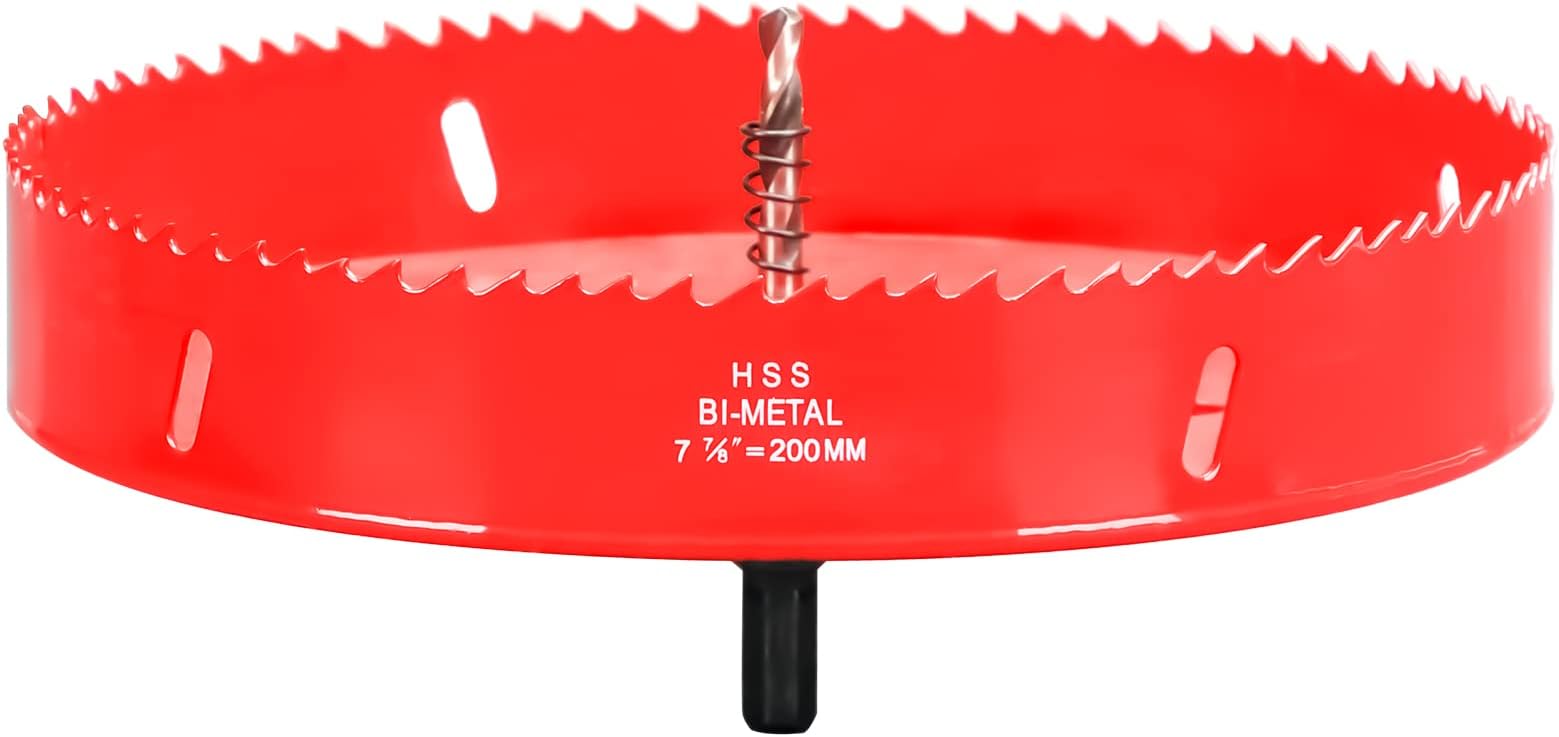 Hole Saw 200 mm, 30 mm Bi-Metal Cutting Depth HSS M 42 Hole Cutter for Cutting Wood, Plastic, Drywall, Plasterboard and Soft Metal Sheet