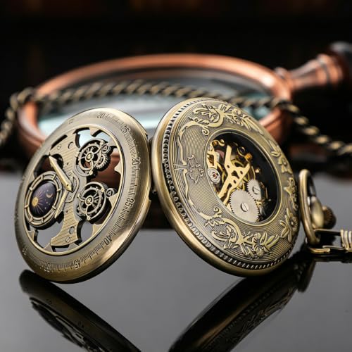 Image of Pocket Watch Vintage Mechanical Pocket Watches with Chain Christmas Graduation Birthday Gifts Father's Day