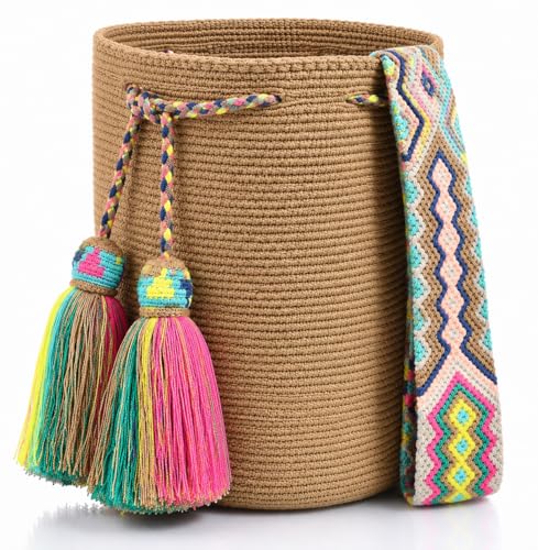 Image of WYOU Designer Wayuu Hand-Crochet Woven Summer Beach Bag for Everyday, Travel-Large Beachy Purse, Colorful Purses for Women