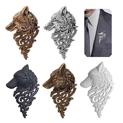 Wixine 5Pcs Vintage Gold Silver Brooches for Women Men Lapel Pin Wolf Collar Jewelry Fashion Brooch Pins