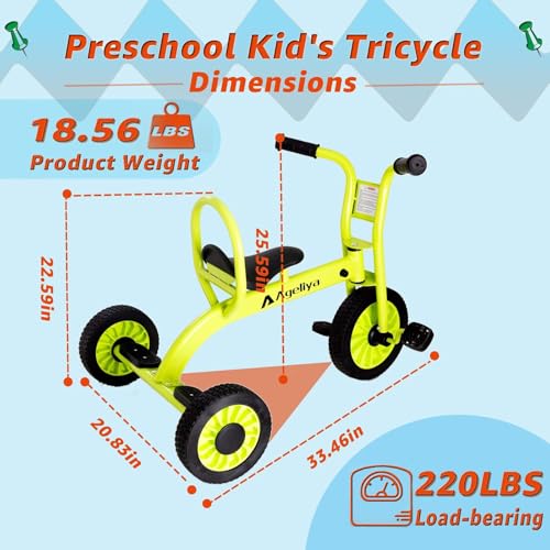 Kids Tricycle for Preschool Ages 3+, Ideal Outdoor Playground & Daycare Yard Trikes, Durable Metal Pedal Trike Gift for Boys and Girls, Sturdy Carbon Steel Frame, Inflation-Free Rubber Wheels by Ageliya - Image 6