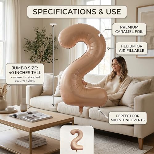 Image of Atpata Funky #2 Elegant Caramel Colour JUMBO 40 INCH Number Balloons Set | 0 to 9 Digit Shapes | Decorative Balloons for Milestones & Celebrations