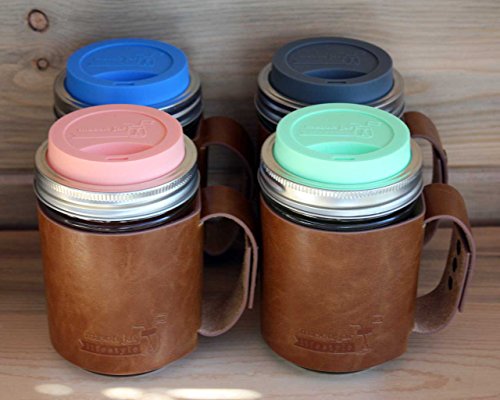 Silicone Drinking Lids with Rust Proof Stainless Steel Bands by Mason Jar Lifestyle (2 Pack, Mint Green, Wide Mouth)