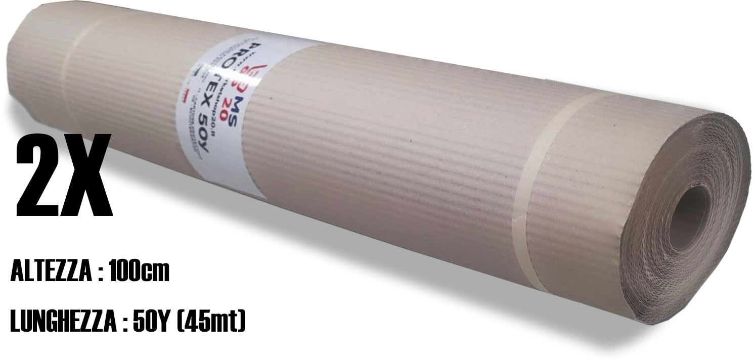 2 rollos de cartón corrugado de 1 x 45 metros, color habana, protección de suelos, pintura, suelos, trabajos de renovación – Fabricado en Italia