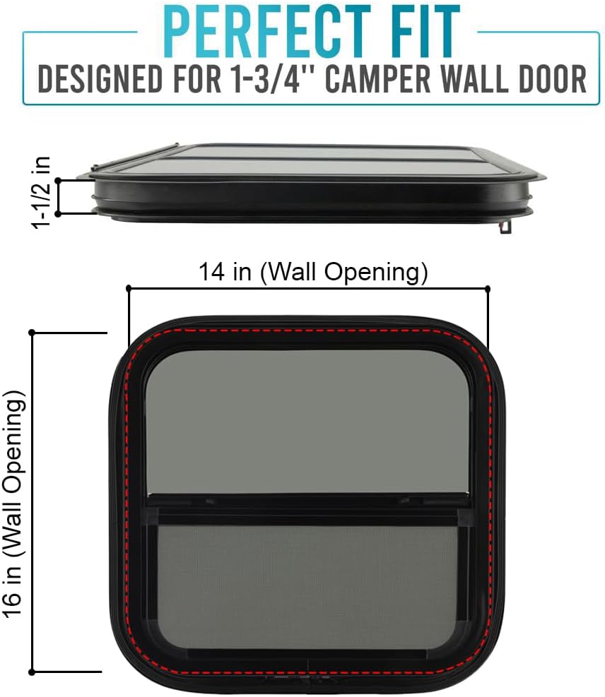 PROFLEX Heavy Duty RV Window Vertical Slide 14" W x 16" H – Ultra Thick 5 MM Tempered Glass, DOT Certified RV Replacement Windows with Trim Rings for 1’’ to 1-1/2" Wall – Camper