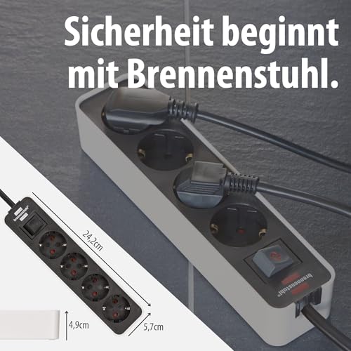 Brennenstuhl Ecolor Steckdosenleiste 4-Fach (Mehrfachsteckdose mit Schalter und 1,5m Kabel) schwarz/weiß