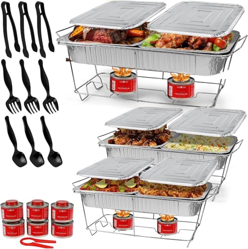 Comparison: Best Chafing Dish Set 6 Large Full Size 33-Pcs Disposable Chaffing Buffet with-Covers, Utensils, Fuel Cans – Premium Chafing Dish Set for Events, Parties, Catering
