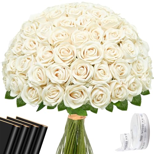 Waipfaru 50 Pcs Champagne Yellow Roses