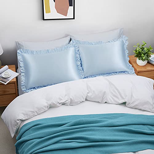 Siinvdabzx Ruffled Satin Pillowcases Set Of 2, Baby Blue Pillow Shams King Size Shabby Chic Ruffle Pillowcases Covers With Envelope Closure #TOP2