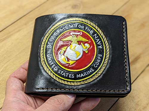 Men's 3D Genuine Leather Wallet, Hand-Carved, Hand-Painted, Leather Carving, Custom wallet, Personalized wallet, Alien, US Marine Corp2
