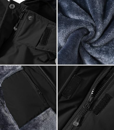 donhobo Damen Outdoor Winterjacke Winddichte Wasserdicht Softshell Jacke Warm Fleece Skijacke Funktionsjacke mit Abnehmbarer Kapuze, Schwarz, L
