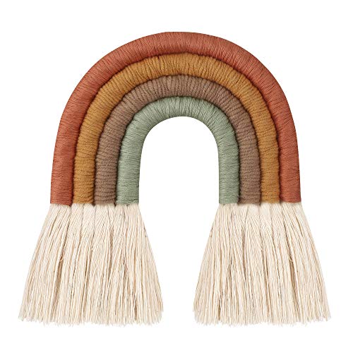 Makramee-Regenbogen-Wanddekoration, Regenbogen-Wandbehang, gewebte Quaste, Wandbehang, Dekoration für Schlafzimmer, Kinderzimmer, Babyzimmer, Kinderzimmer, handgefertigt, Geschenk (Orange) Cover