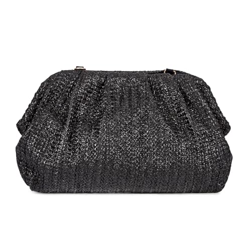 Image of Huralona Women Straw Woven Clutch Purse Pleated Handbag for Summer Beach Vacation Straw Shoulder Crossbody Bag