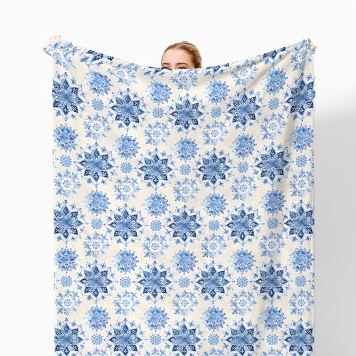 XUNLURY Winter Blue Snowflake Throw Blanket for Couch, Snowflake Christmas