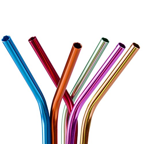 6Pcs 10.5"Drinking Straws, Stainless Steel Straws, Reusable Metal Straws, Rainbow Colorful Straws For 20 30Oz Stainless Tumblers Rumblers Cold Beverage, Free Cleaning Brush Included, Bent #TOP1