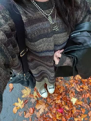 Women Y2k Striped Sweater Pullover Oversized Vintage Knitted Jumpers Sweatshirt Fairycore Preppy Knitwear4