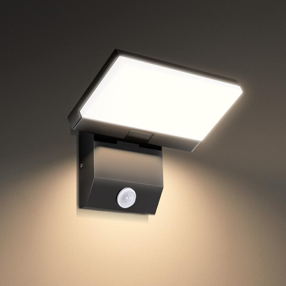 Aplique de pared LED exterior, 36 W moderno lámpara de pared ajustable interior blanco cálido 3000 K, lámparas de pared IP65 impermeables, luces de pared de aluminio para pasillo, entrada y