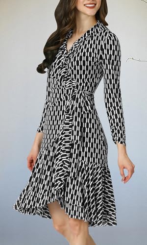 Image of KOH KOH Womens Long Sleeve Wrap Ruffled Wedding Guest Print Mini Dress