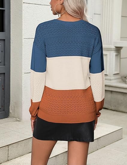 Zeagoo Womens 2026 Fall Sweaters Casual Long Sleeve Ribbed Knit Pullover V Neck Lightweight Crochet Pullover Sweater Top - Image 4