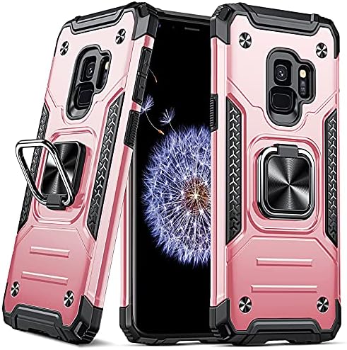 DASFOND Galaxy S9 Case, Military Grade Shockproof Protective Phone Case Cover with Enhanced Metal Ring Kickstand [Support Magnet Mount] Compatible with Samsung Galaxy S9,Red