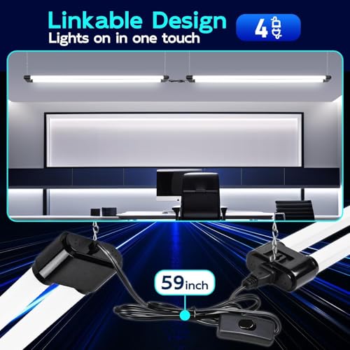Image of hykolity LED Shop Light 4FT 44W (300W Equivalent), 4600LM 5000K Daylight | Hanging or Surface Mount,Plug-in Utility Linkable Shop Light for Garage,Workshop,Warehouse,Energy Efficient,Black,4 Pack