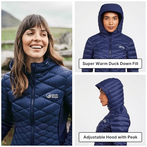 NORTH RIDGE Women’s Tech Breeze Down Jacket with Peaked Hood & Stretch Panels, Water Repellent, Insulated & Lightweight Puffer Winter Coat (UK, Numeric, 10, Regular, Regular, Navy) - Image 3
