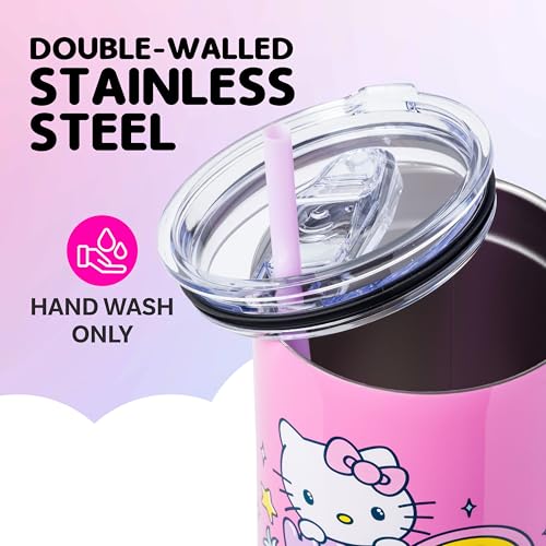 Image of Silver Buffalo Sanrio Hello Kitty Summer Double Walled Stainless Steel Tumbler with Handle, Fits in Standard Cup Holder, 40 Ounces