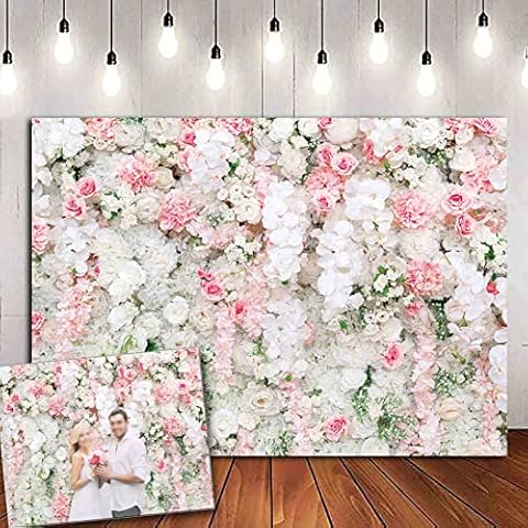 HQM 7x5FT Soft Fabric/Polyester Spring Pink White Rose Flower Photography Backdrops Wedding Anniversary Bridal Shower Wedding Party Ph Cover