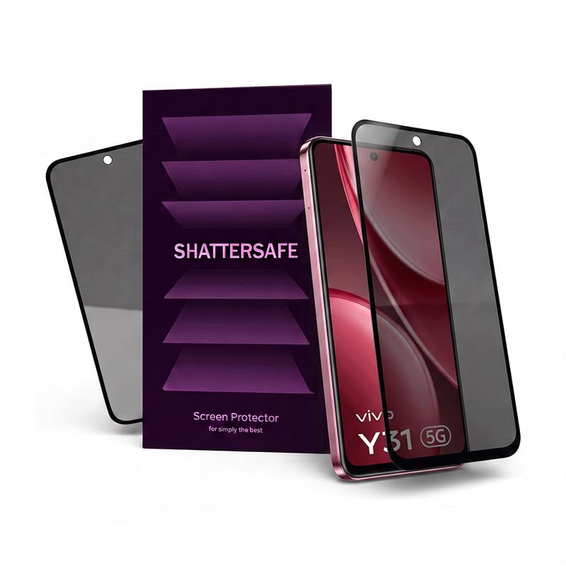 Image of Anti-Spy Privacy Tempered Glass Compatible For Vivo Y31 5G [Pack of 1]. 9H Hardness, Anti-Scratch, Edge-to-Edge Protection With Easy Installation Kit & Case Friendly Fit.