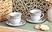 Porcelain Tea Cup and Saucer Set - 4 Piece White with Silver Greek Key Design - 5.5 inch Saucers, 6.5 oz Cups - For Tea Parties, Cappuccino, Decor - Chip Resistant (Meander Silver 3004, 4 Piece)