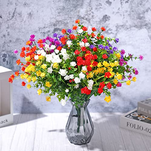 Willbond 12 Bundles Artificial Flowers Outdoor, Uv Resistant Faux Artificial Plants Shrubs Plastic Flower Bulk For Hanging Planter Porch Window Home Wedding Fall Summer Decor (Multi Color) #TOP3