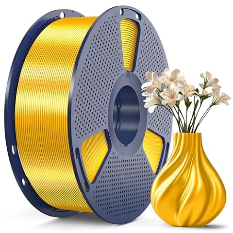 SUNLU Silk PLA+ Filament, Shiny Metallic Silk 3D Filament 1.75mm, High Strength PLA Plus 3D Printer Filament, 1KG Spool, Light Gold