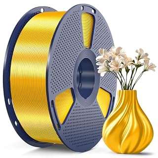 SUNLU 3Dプリンターシルクフィラメント、光沢のあるシルクPLAフィラメント1.75mm、滑らかで絹のような表面、3Dプリンターでの印刷が簡単、寸法精度+/- 0.02mm、シルクライトゴールド 1kg。