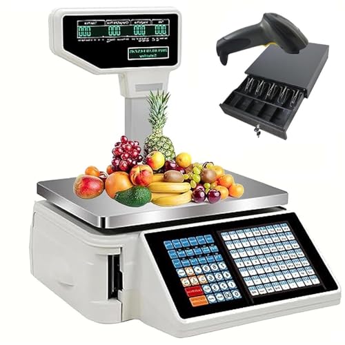 Báscula digital comercial con impresora térmica y doble pantalla miniatura 1