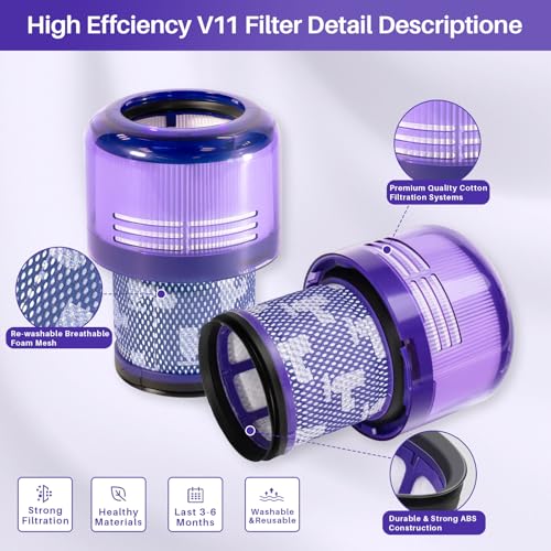 Fanulter 4 Pack V11 Vacuum Filters Replacement for Dyson-V11 Animal V11 Torque Drive V11 Extra V11 Complete V15 Detect V15s Detect Submarine Cordless Vacuum Cleaners, Replace Part # 970013-02