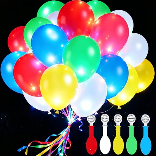 Ballons Lumineux LED, wohot 25Pcs Ballon Led Lumineux, 12'' Ballon avec Lumiere, 5 Couleurs, Brille dans Le Noir, Luminescence Continue Pendant 16 à 24 Heures pour Mariage, Anniversaire, Soirée, Noël