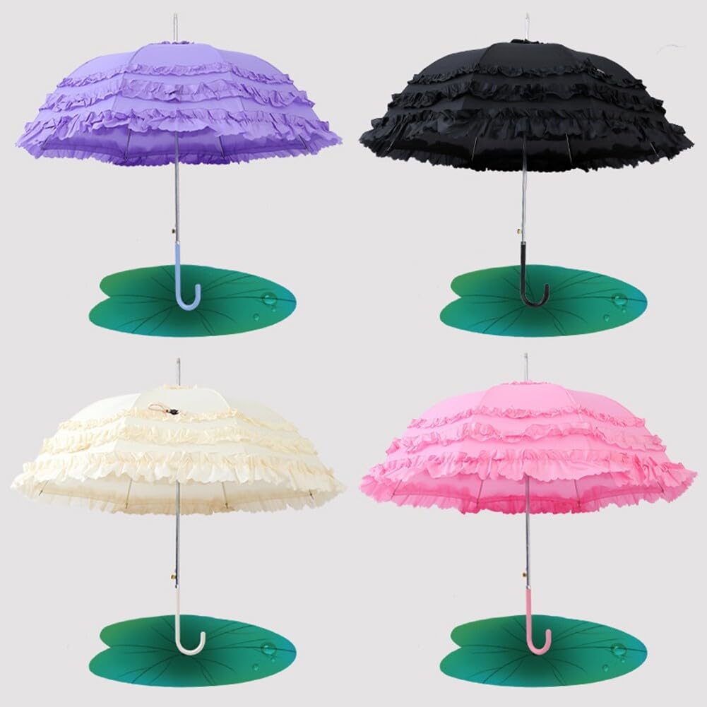 Asudaro Vintage Spitze Sonnenschirm Gothic Lolita Regenschirm Long Handle Bride Umbrella Sonnenschirm für Frauen Mädchen Sonnenschirme mit Spitze Dekoration